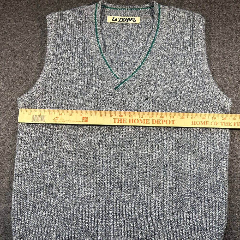 Vintage Le Tigre Golf Sweater Vest Men's Medium V Neck Grey Chunky - Picture 9 of 10